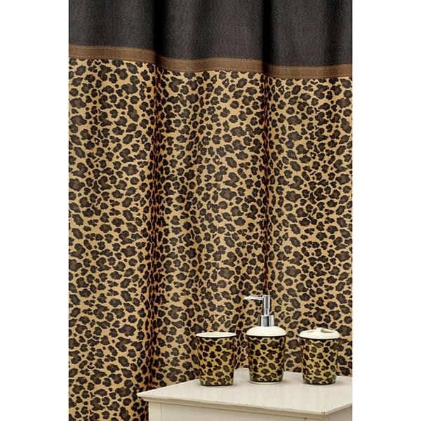 Leopard brown shower curtain and ceramic bath accessory 16