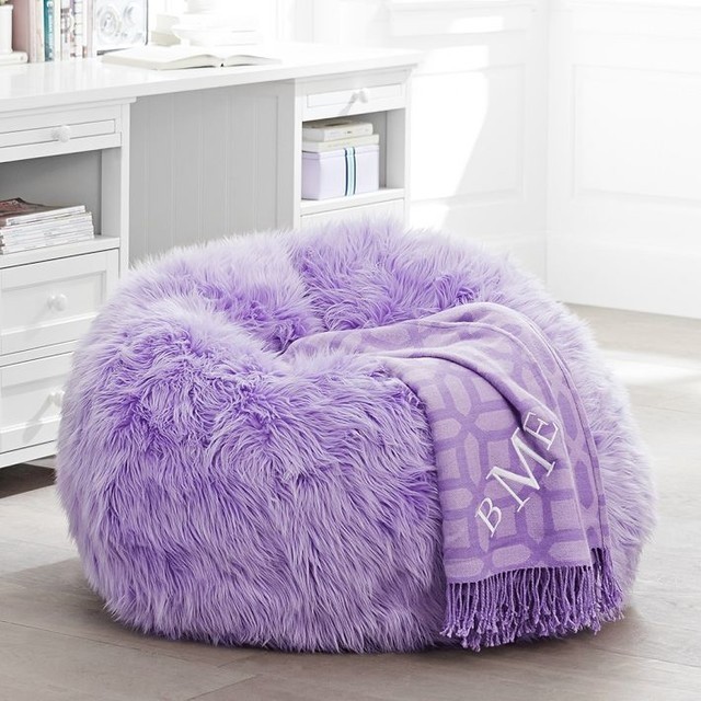 Lilac fur rific beanbag eclectic kids chairs by pbteen