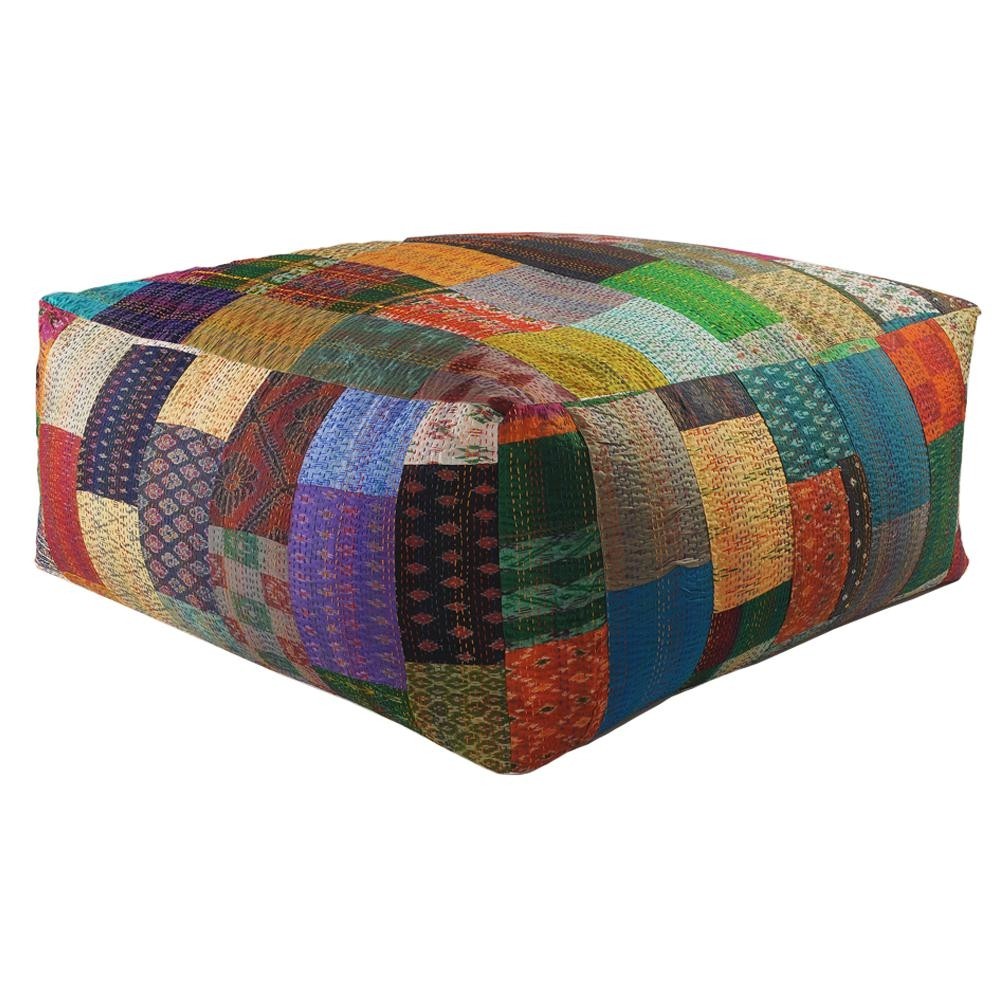 Lr resources kantha patchwork multi colored oversize pouf
