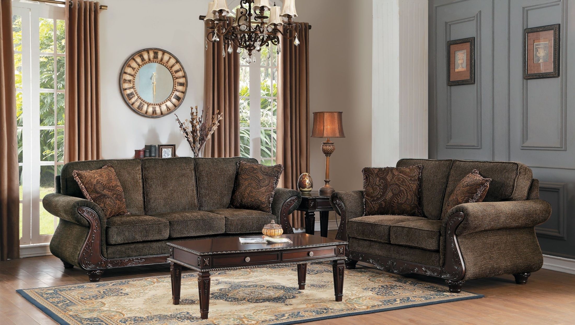 Mandeville brown chenille living room set from homelegance