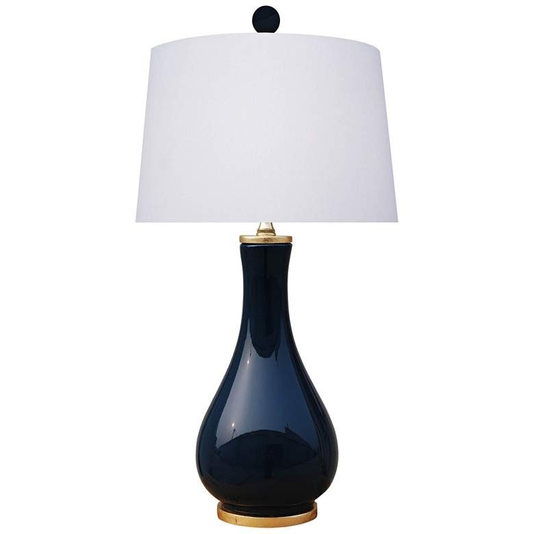 Mia dark navy blue porcelain vase accent table lamp