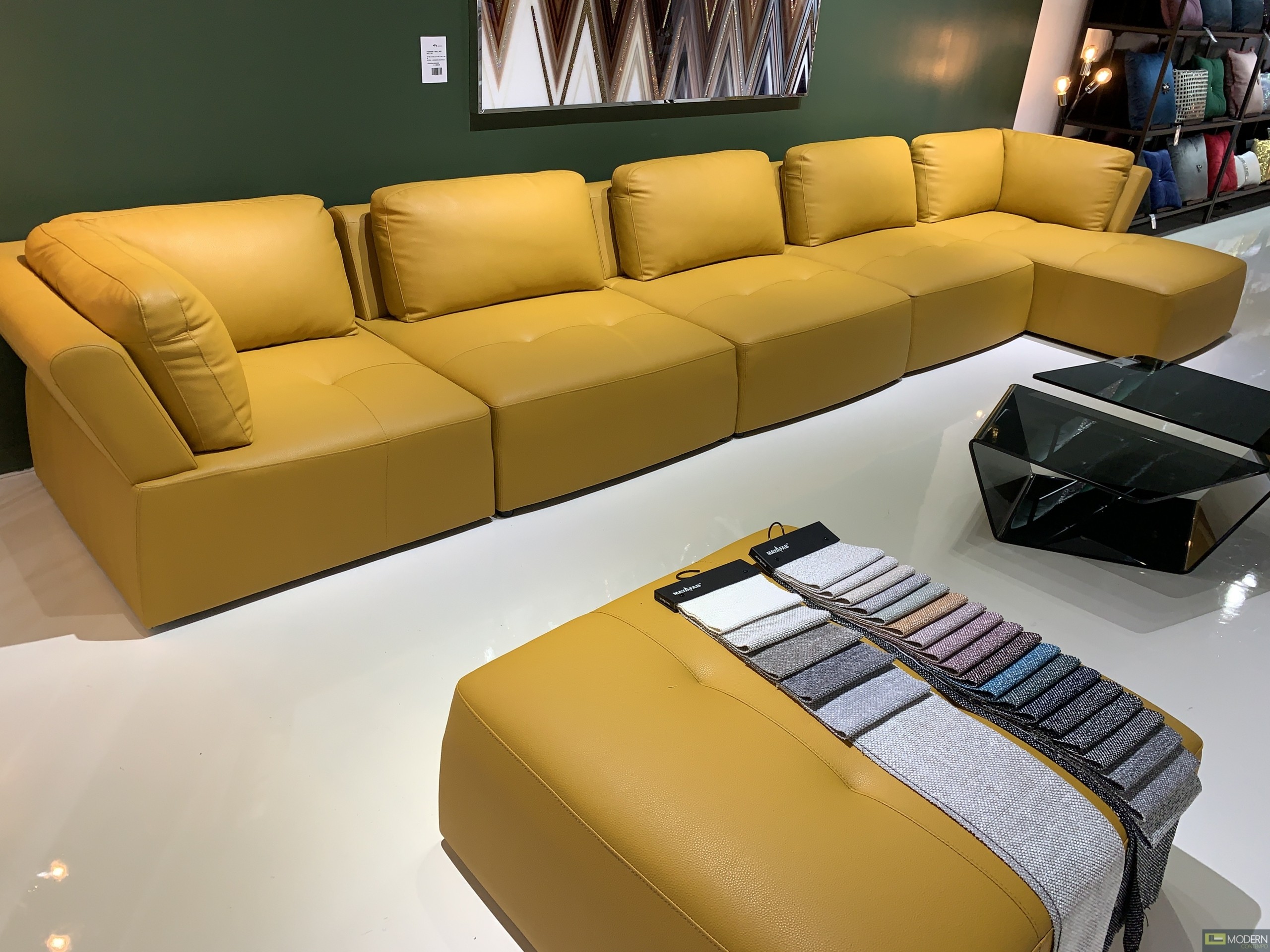 Modern contempo zola 6pc yellow leather modular sectional