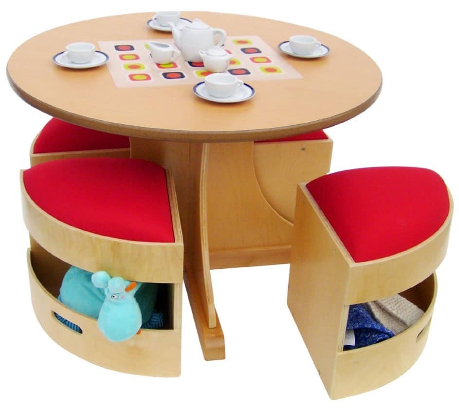 Modern kids table with storage stools
