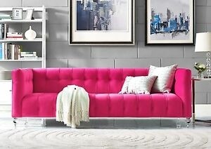 Modern pink velvet luxe tufted chesterfield style sofa