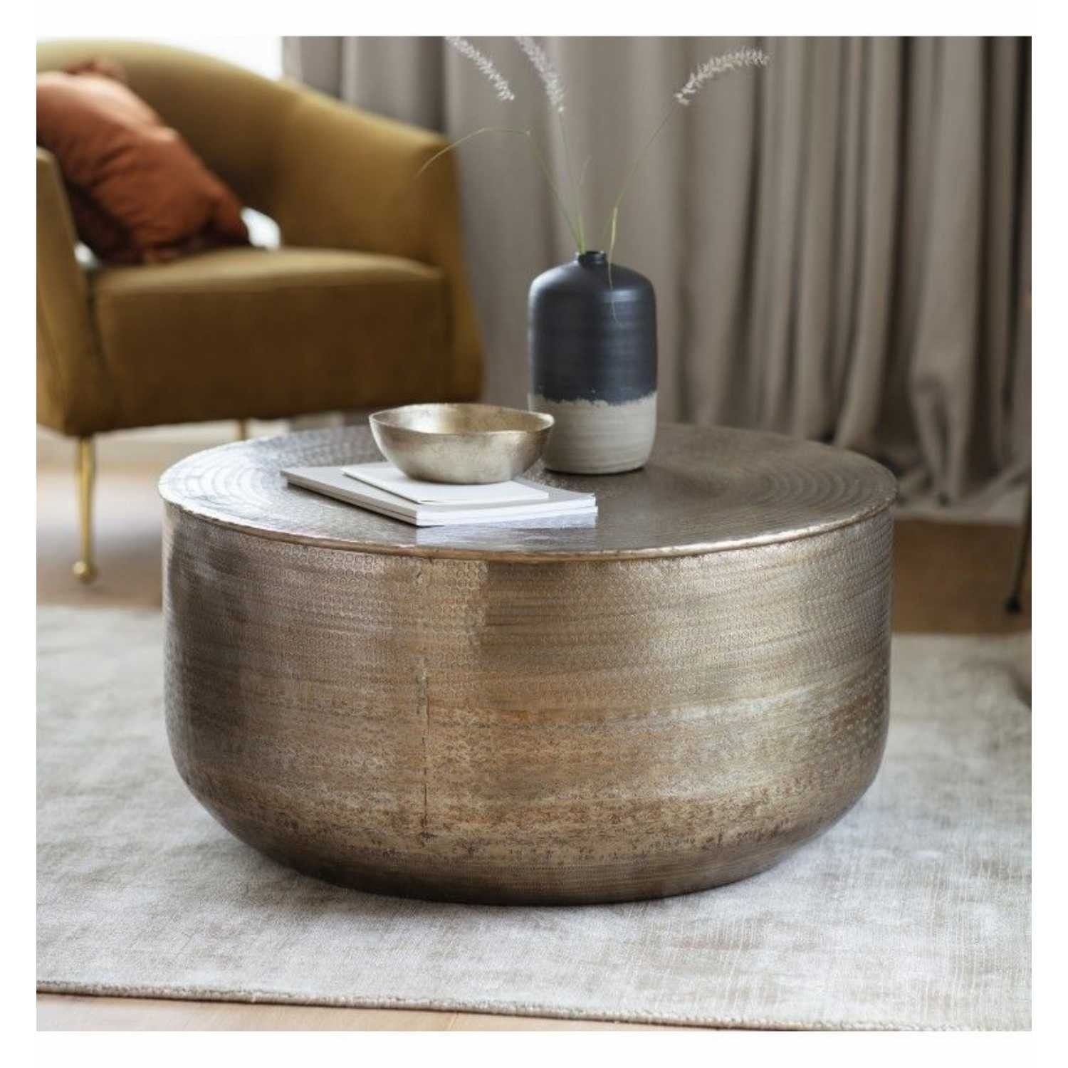 Modern round antique bronze metal low coffee sofa table