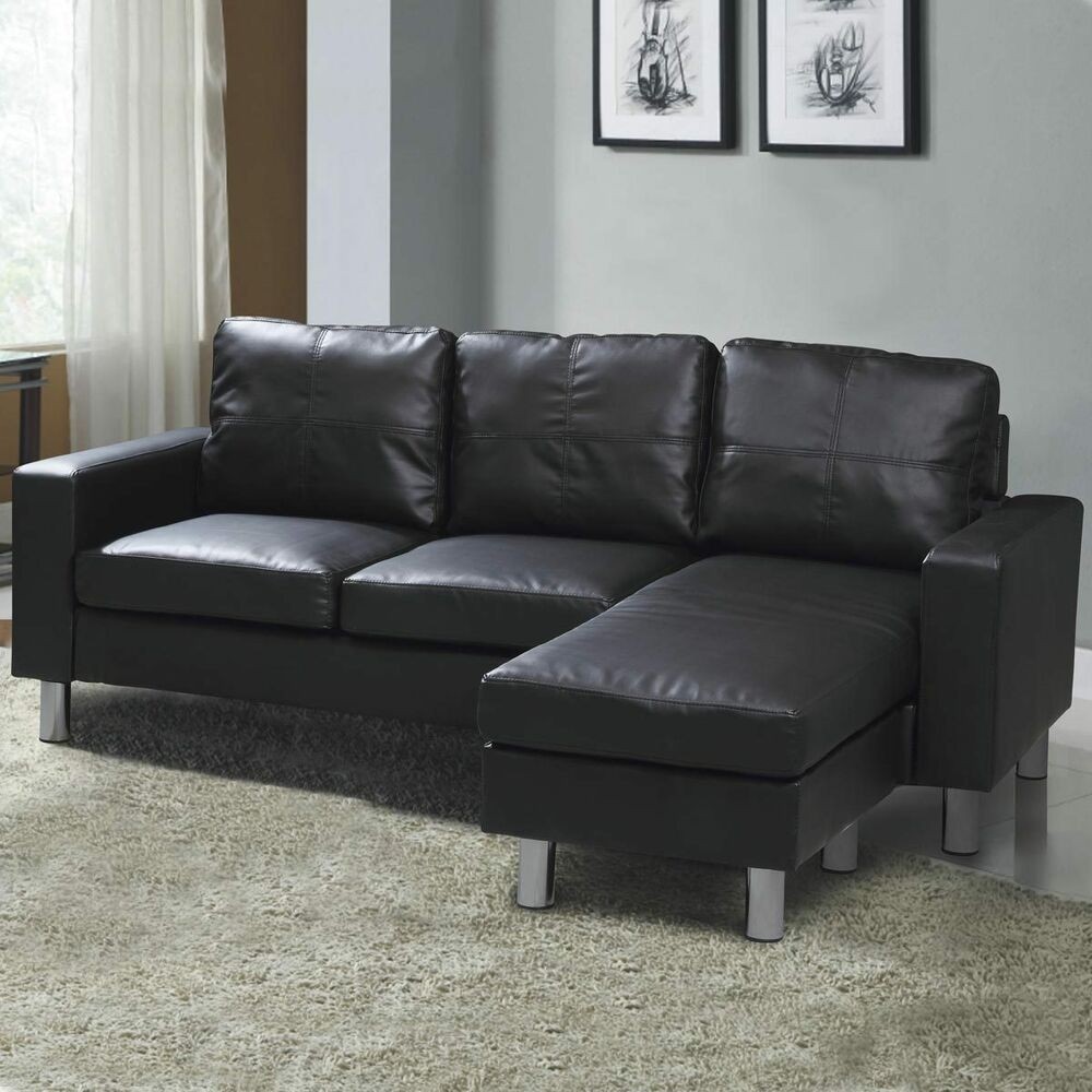 Modern small 3 seater l shaped corner sofa couch black