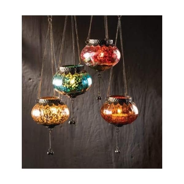 Moroccan hanging coloured tonal glass lantern tea light 1