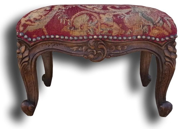 New foot stool red french country fabric farmhouse