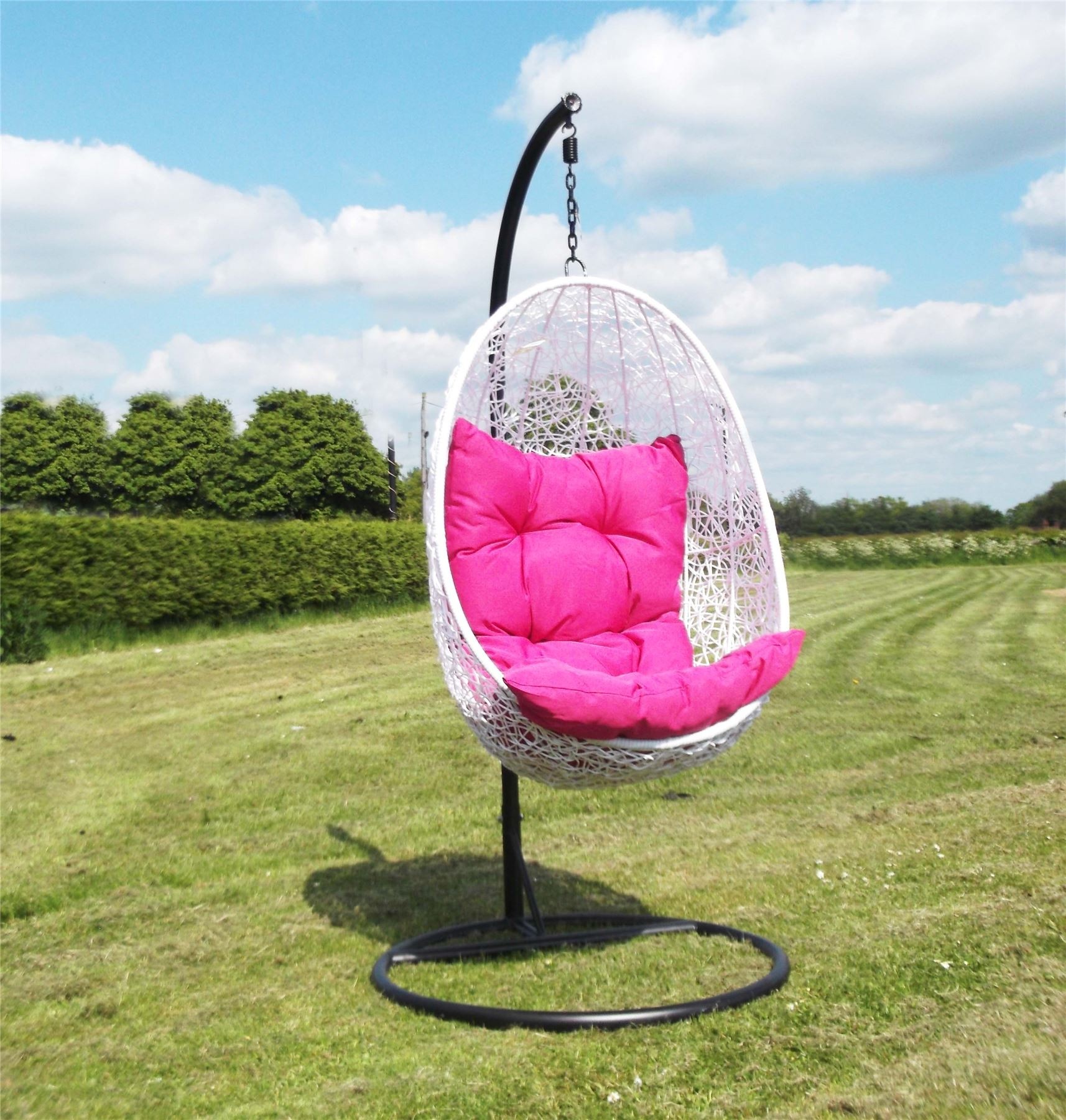 New white rattan pink cushion garden sun lounger swing egg
