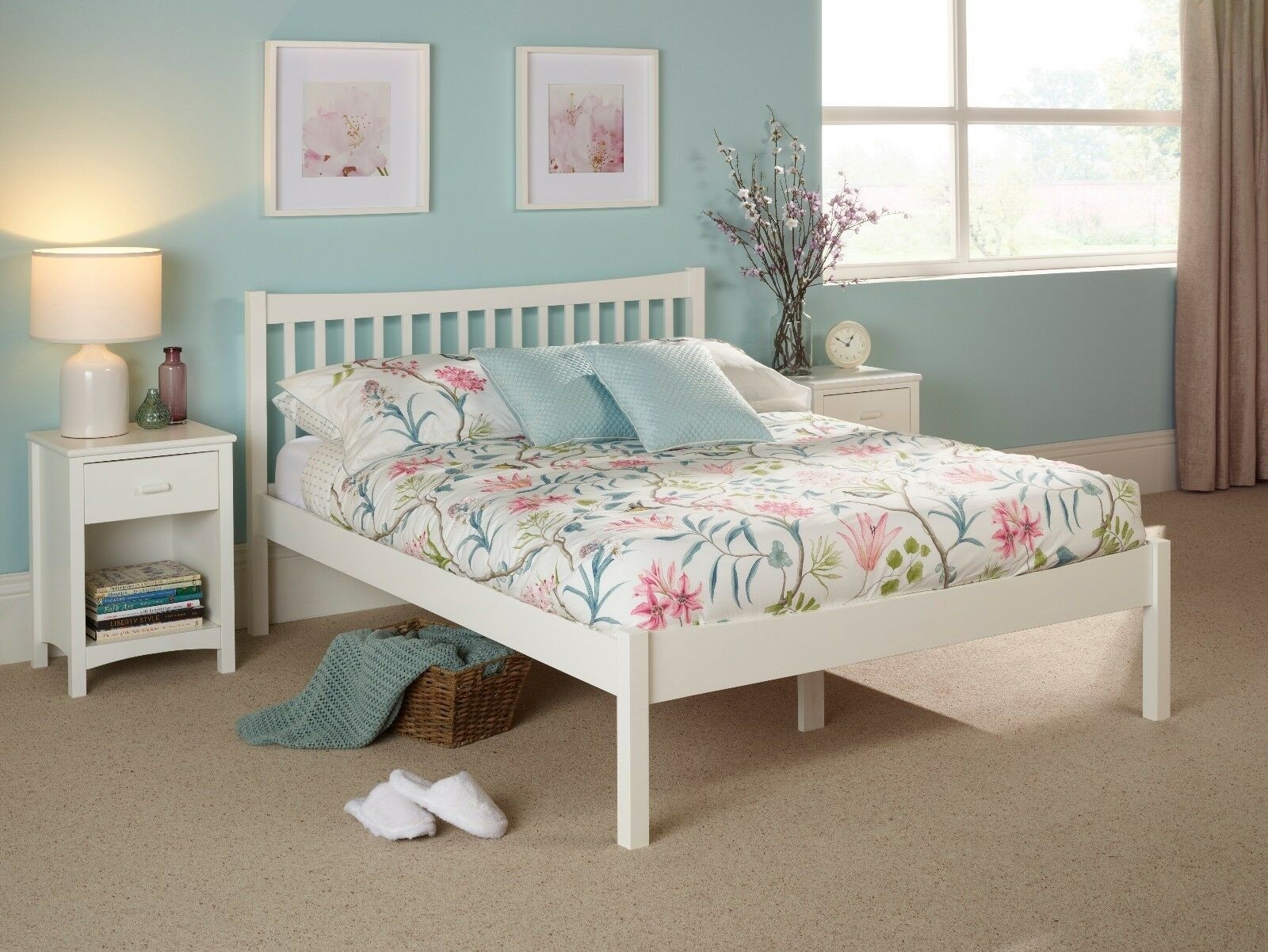 Nexus solid wood bed frame shaker style white slatted