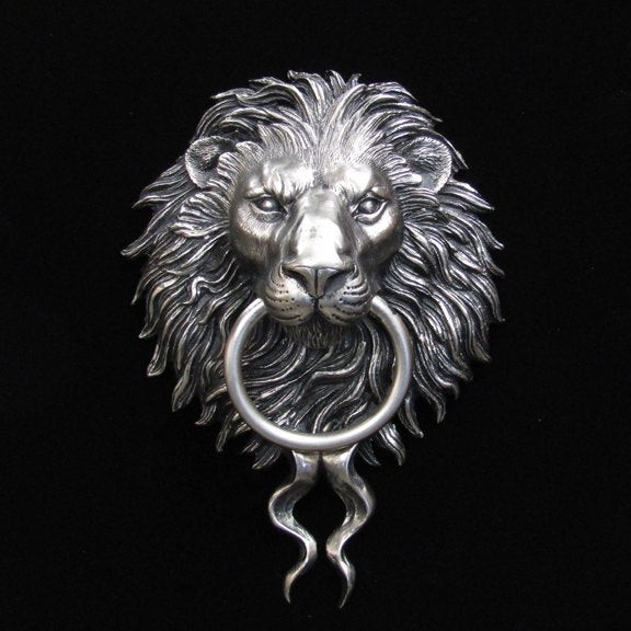 Nickel plated bronze lion head door knocker