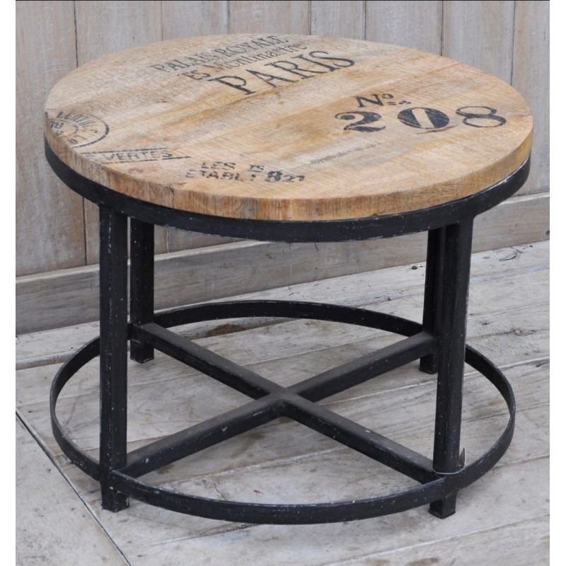 No 208 hardwood round industrial coffee table