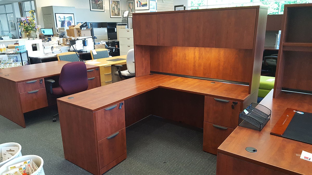 Office source right return l desk with two file file