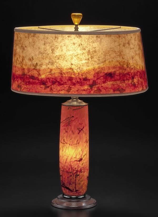 Orange glass lamp hand blown confetti design with modern