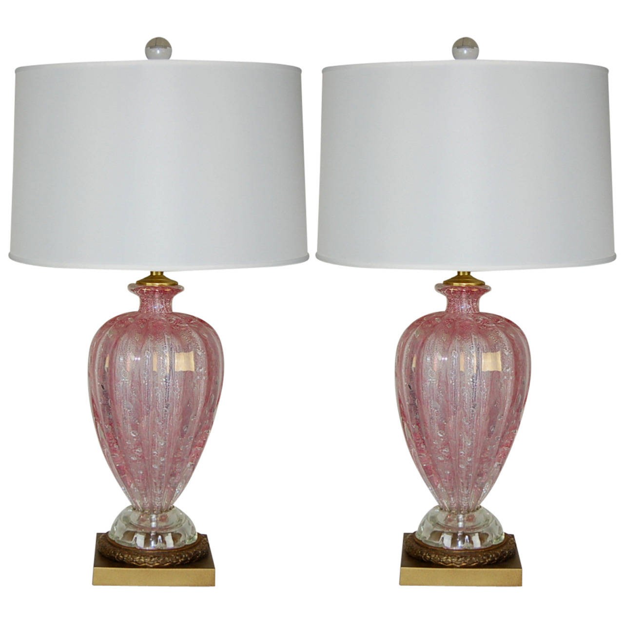 Pair of vintage murano ballerina lamps in pink swank