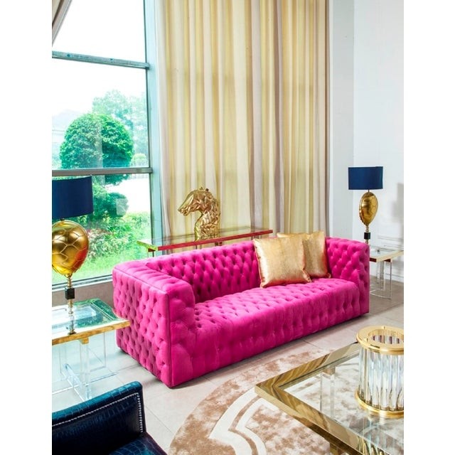 Pasargad home vicenza collection velvet pink tufted sofa