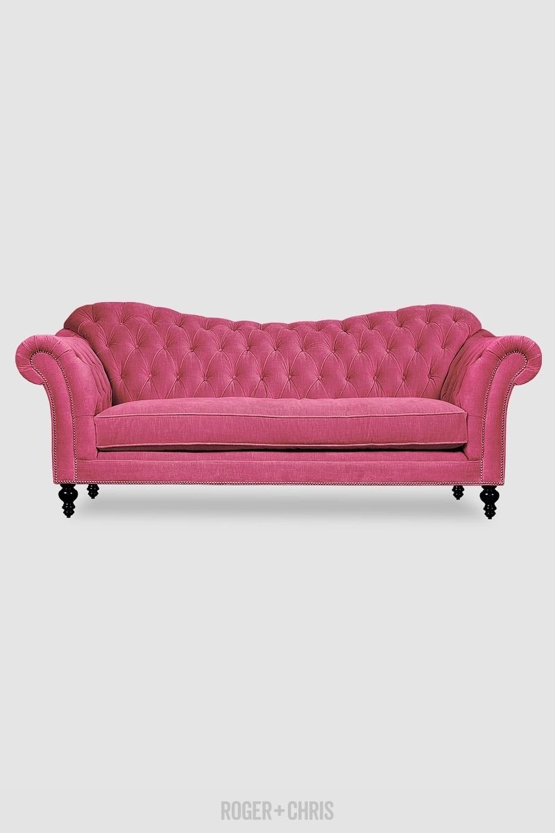 Pink velvet tufted sofa made in the u s a