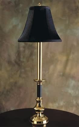 Polished brass and black buffet lamp with hand sewn shade