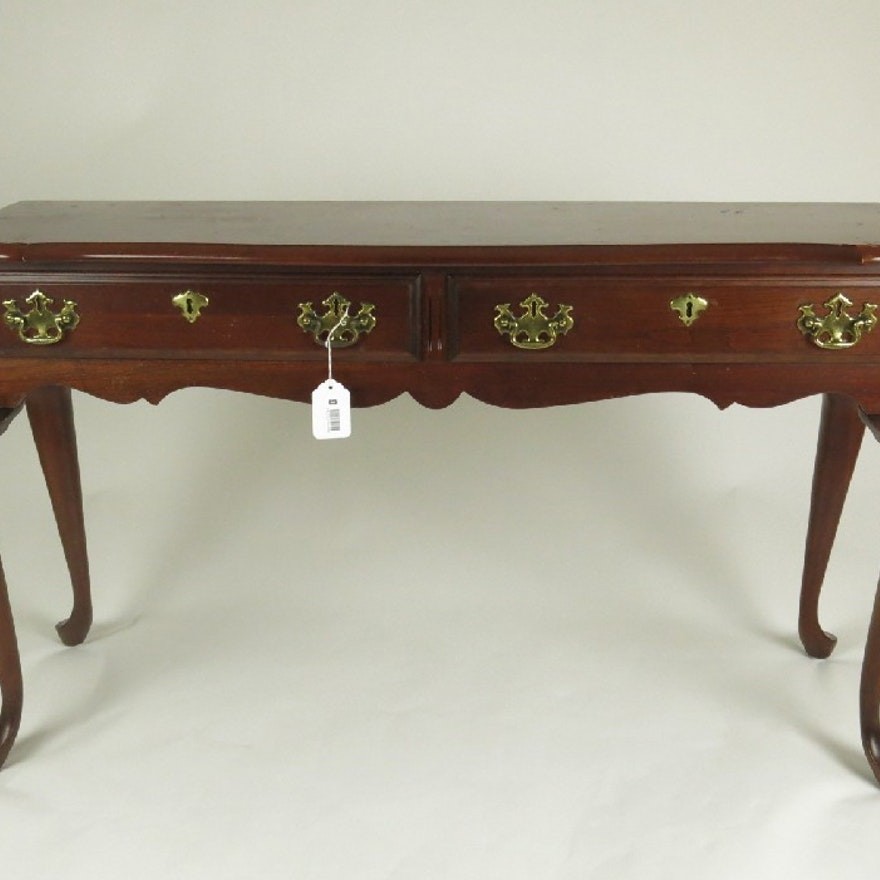 Queen anne style cherry console table with two drawers ebth