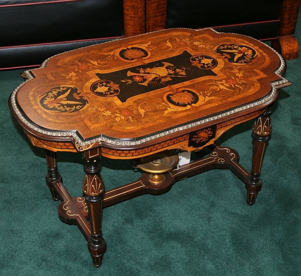 Rare 19th c inlaid american victorian coffee table for