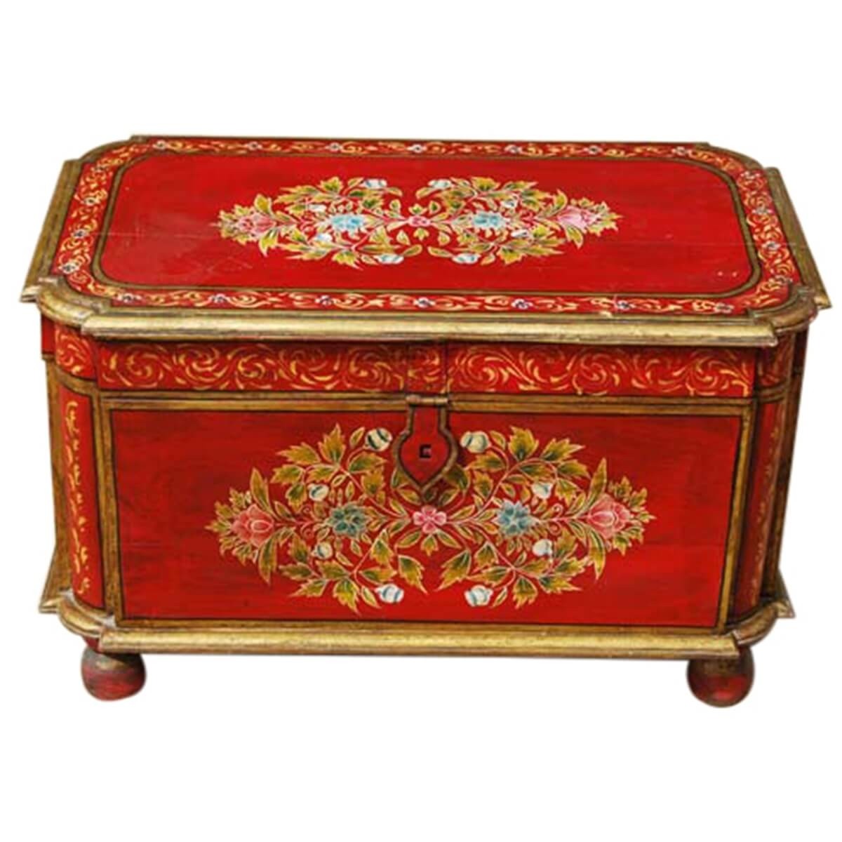 Rare hand painted mango wood storage trunk coffee table 2