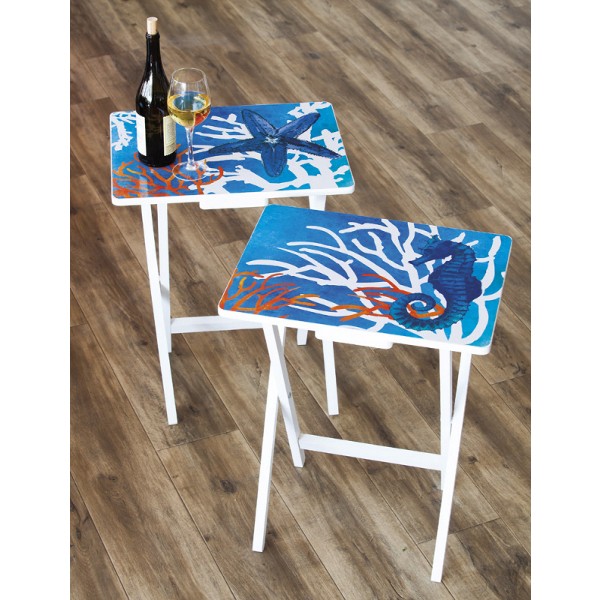 Red coastal foldable side table tv tray set of 4