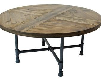 Round industrial coffee table w shelf by sumsouthernsunshine