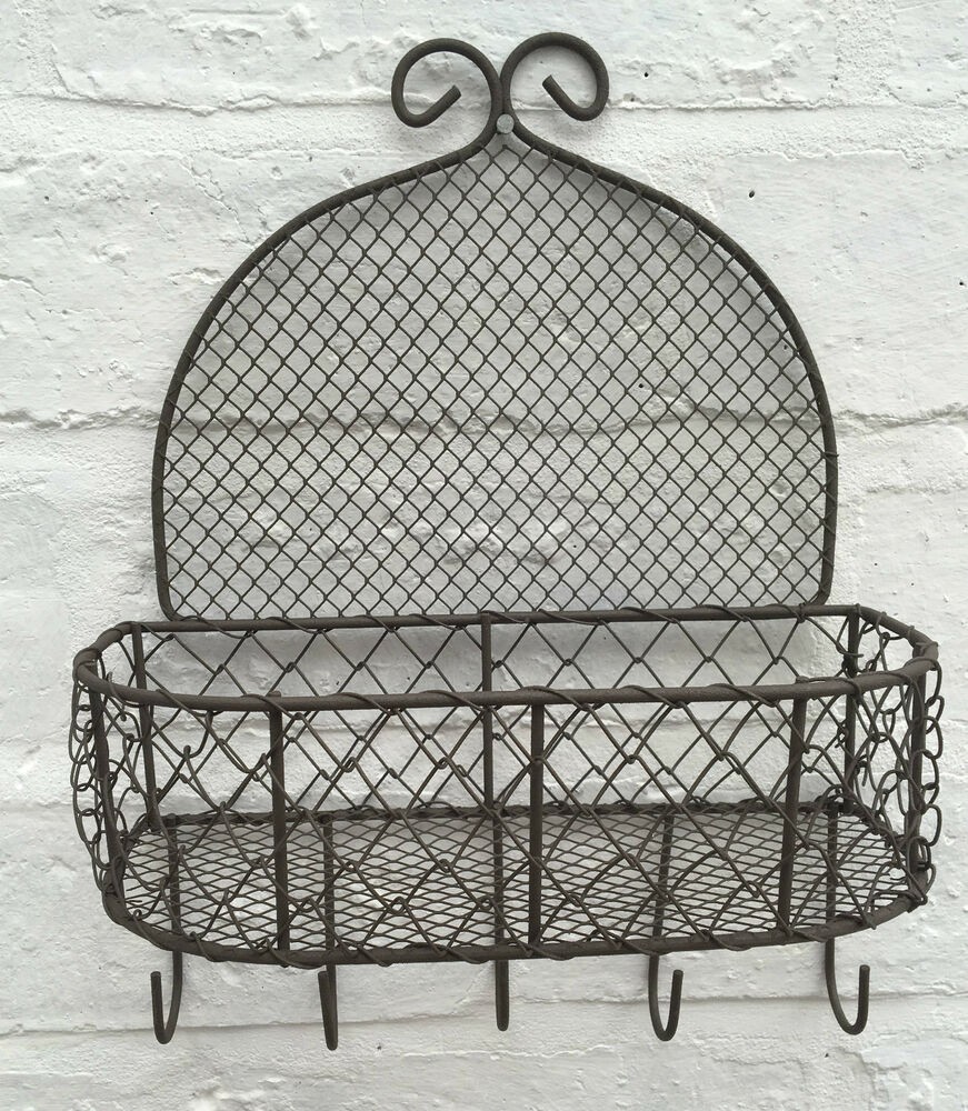 Rustic vintage style wall mounted wire rack storage basket