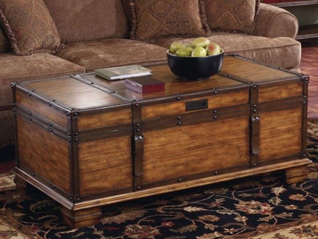 Rustic wooden trunk coffee table with storage 2