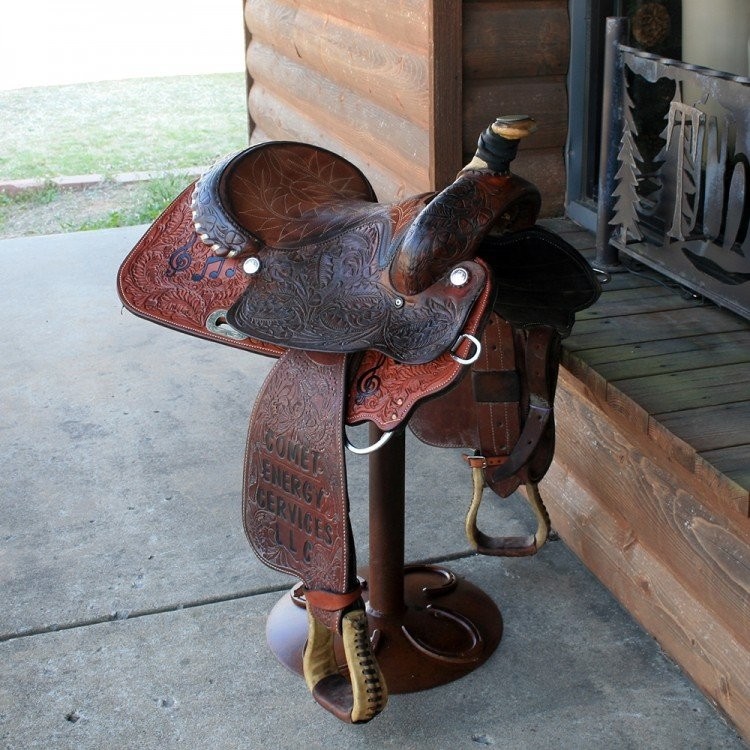 Saddle bar stool rustic barstool with horseshoes
