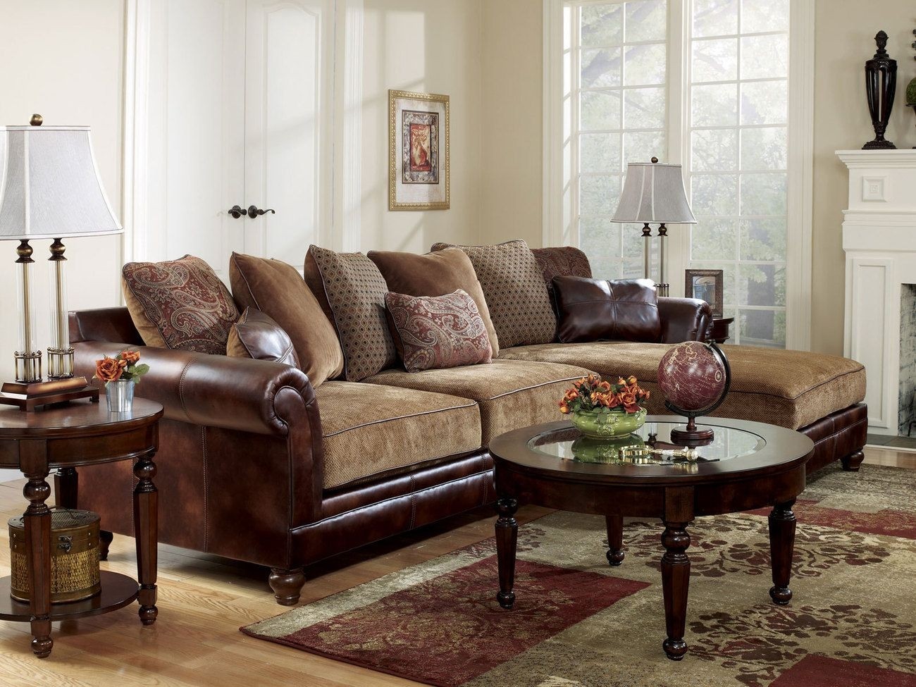 Sanders old world faux leather chenille sofa couch