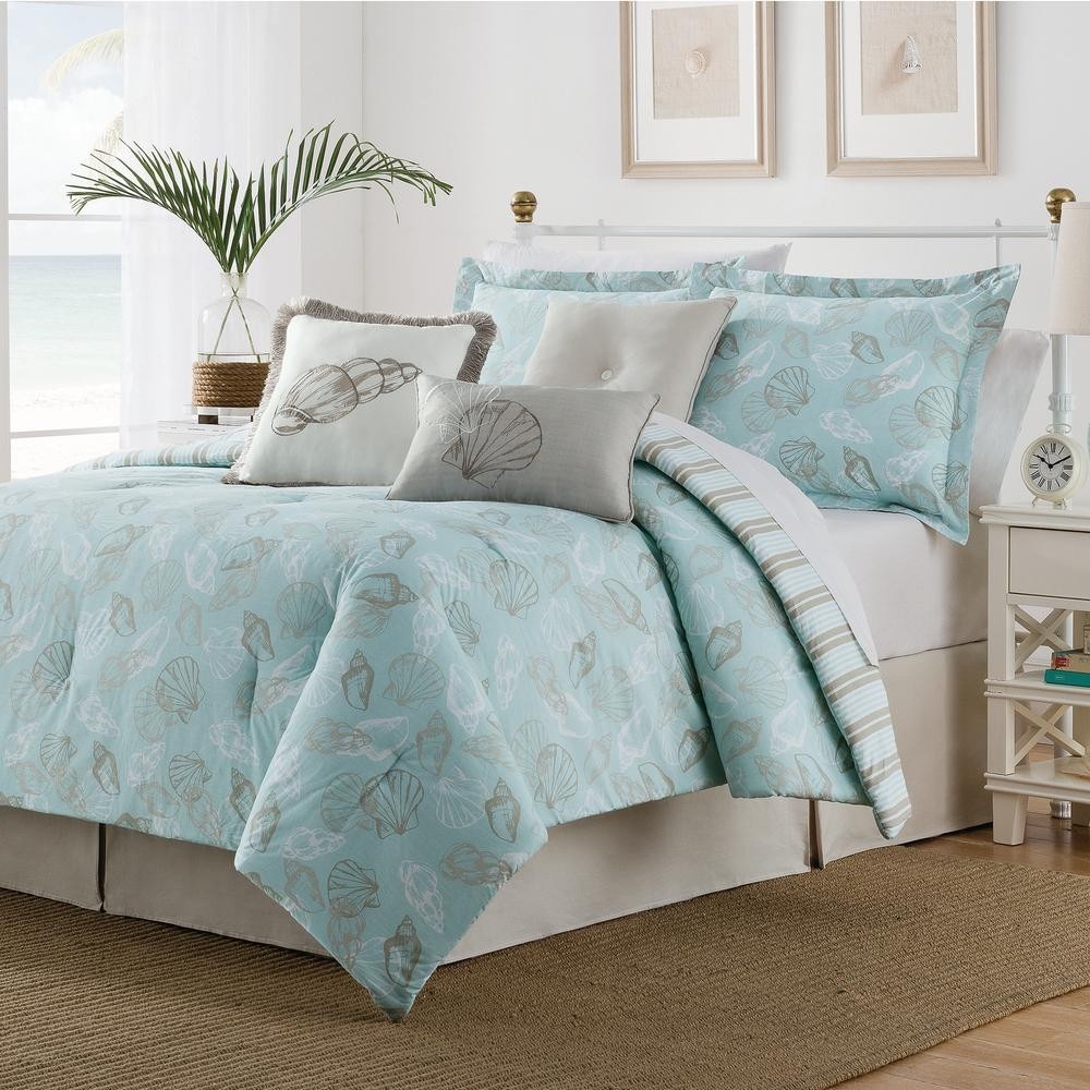 Seashell 7 piece multi colored queen comforter set