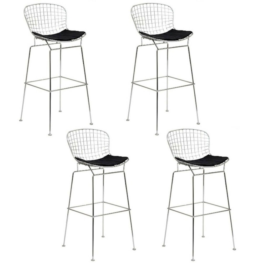 Set of 4 bertoia 25 h wire counter stools chromed