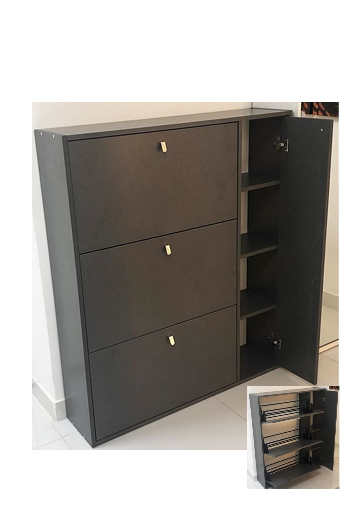 Shoe cabinet 4 doors in black color idea workmate