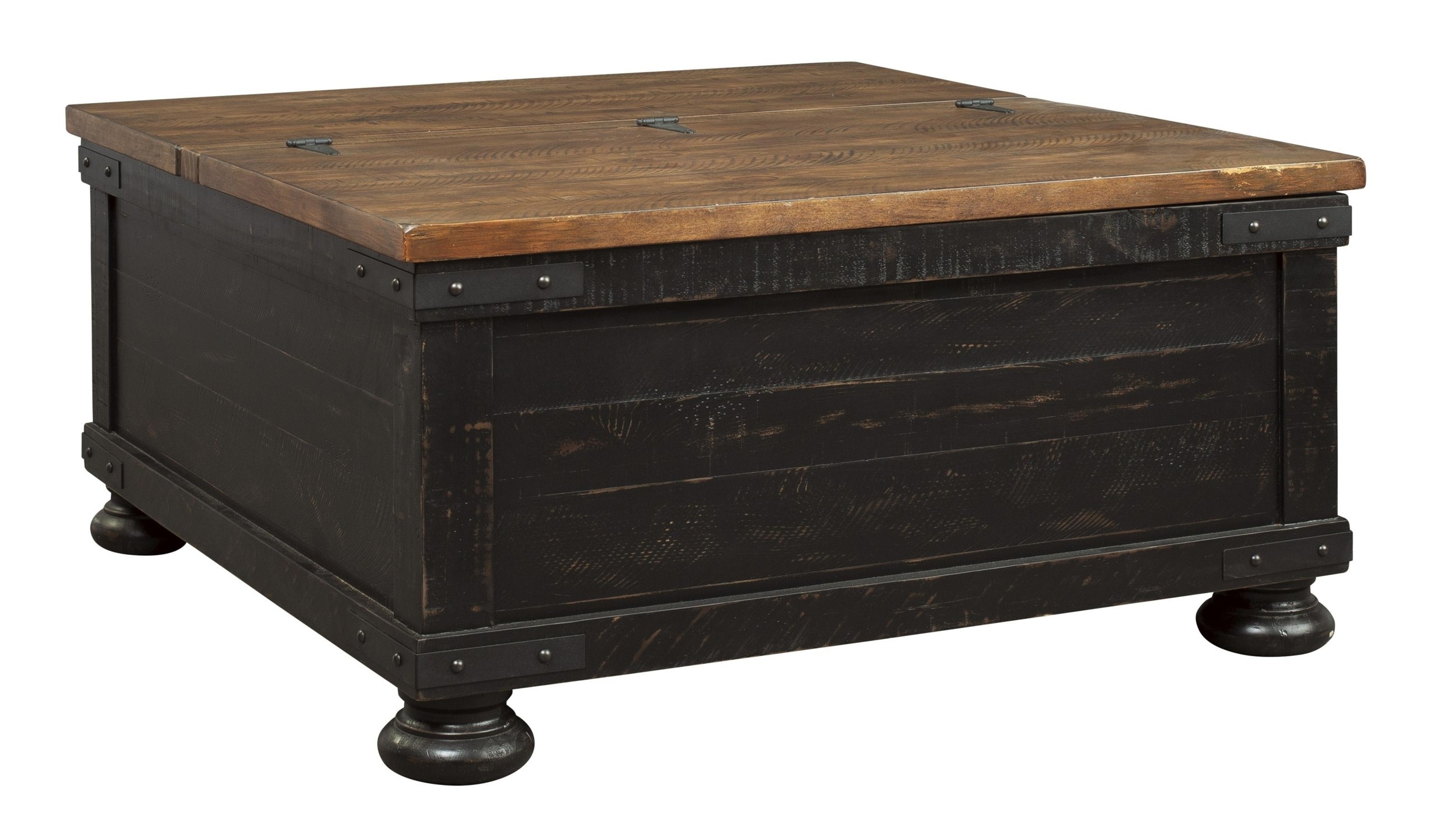 Square wooden lift top cocktail table with trunk storage