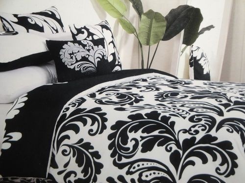 Style happy black white damask king duvet 3pc set soft