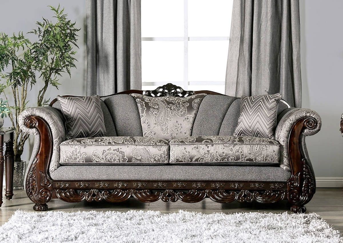 Traditional gray chenille living room sofa loveseat set 2