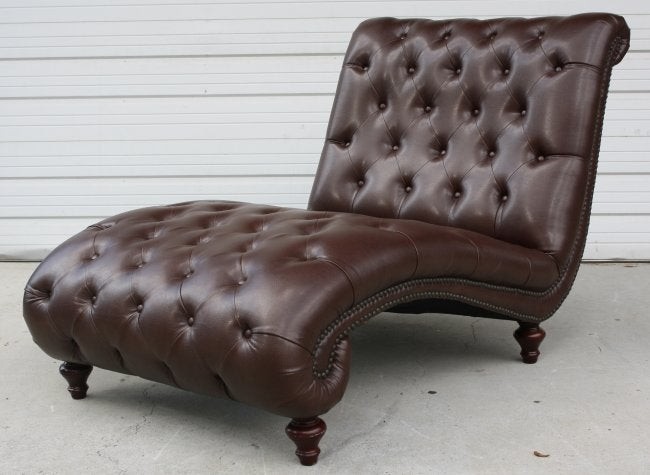Tufted and studded leather double chaise lounge lot 84