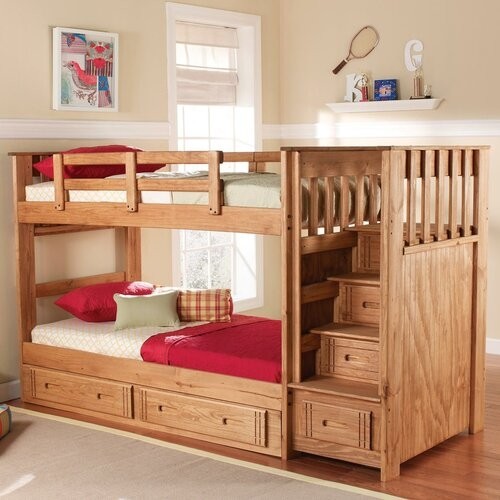 Twin over twin standard bunk bed with stairway and