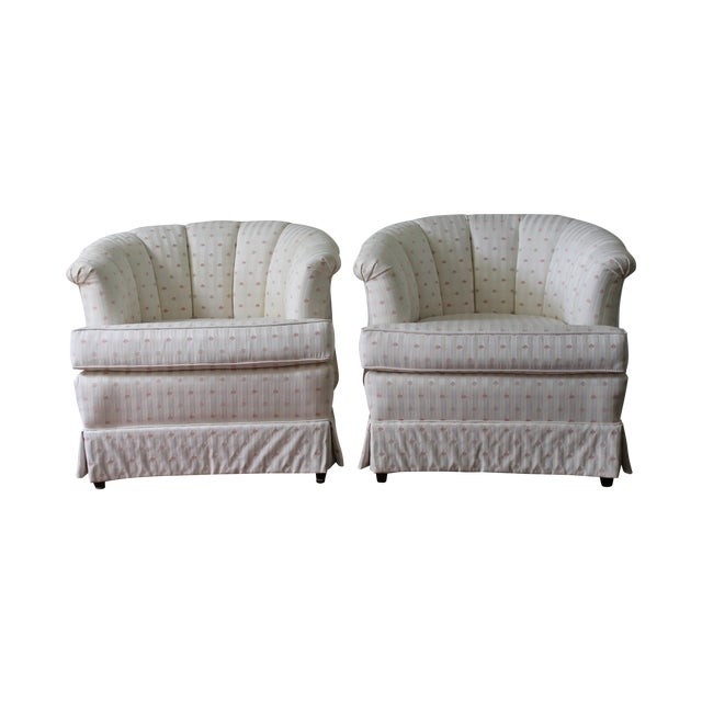 Upholstered tufted barrel chairs a pair chairish