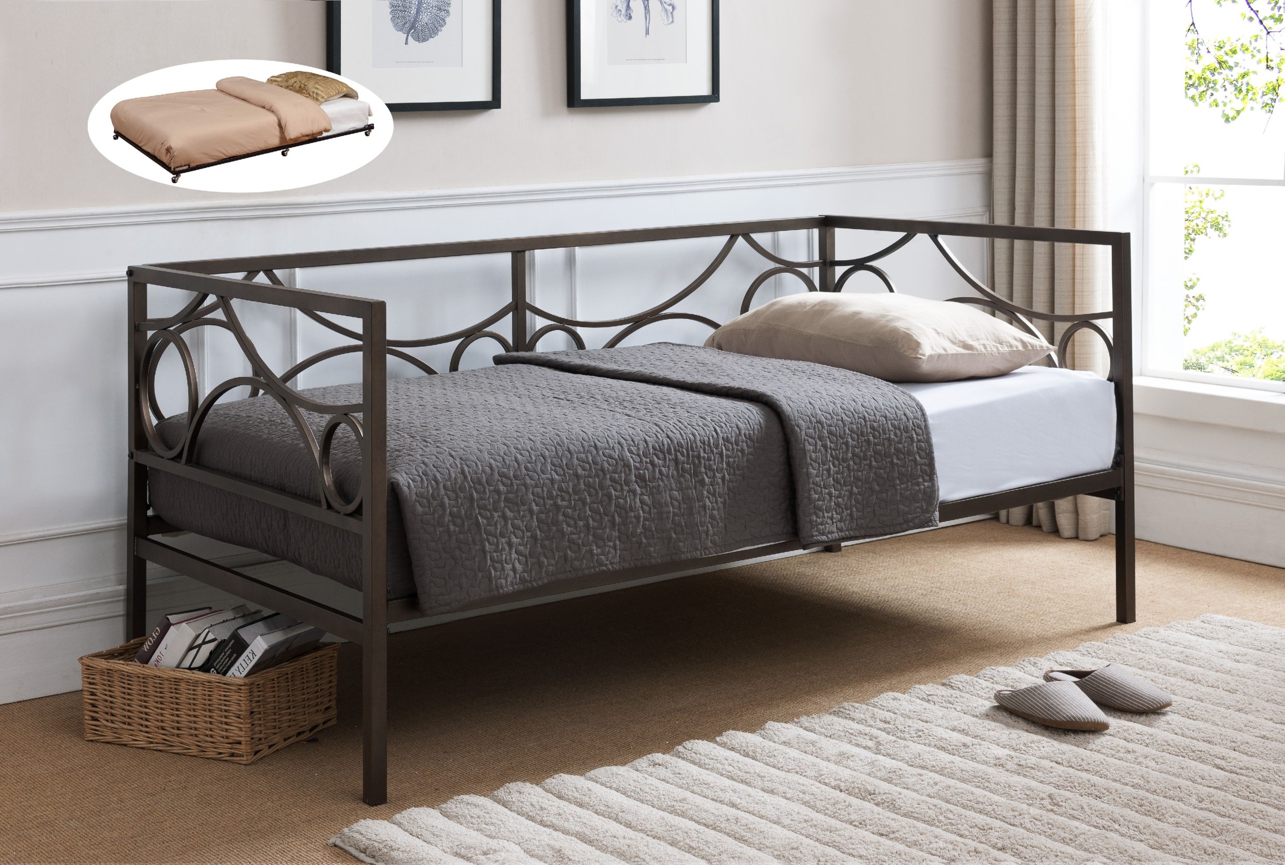 Vegas platform daybed frame with roll out trundle
