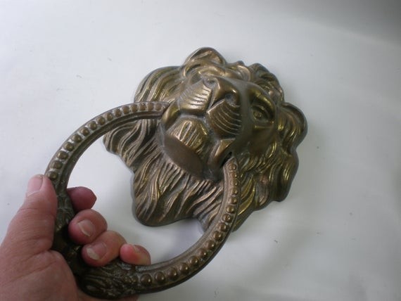 Vintage extra large 8 brass lion head door knocker