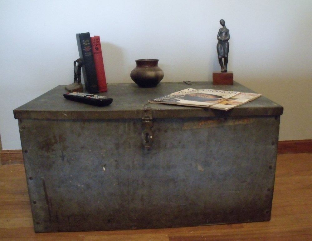 Vintage industrial galvanized steel trunk metal chest