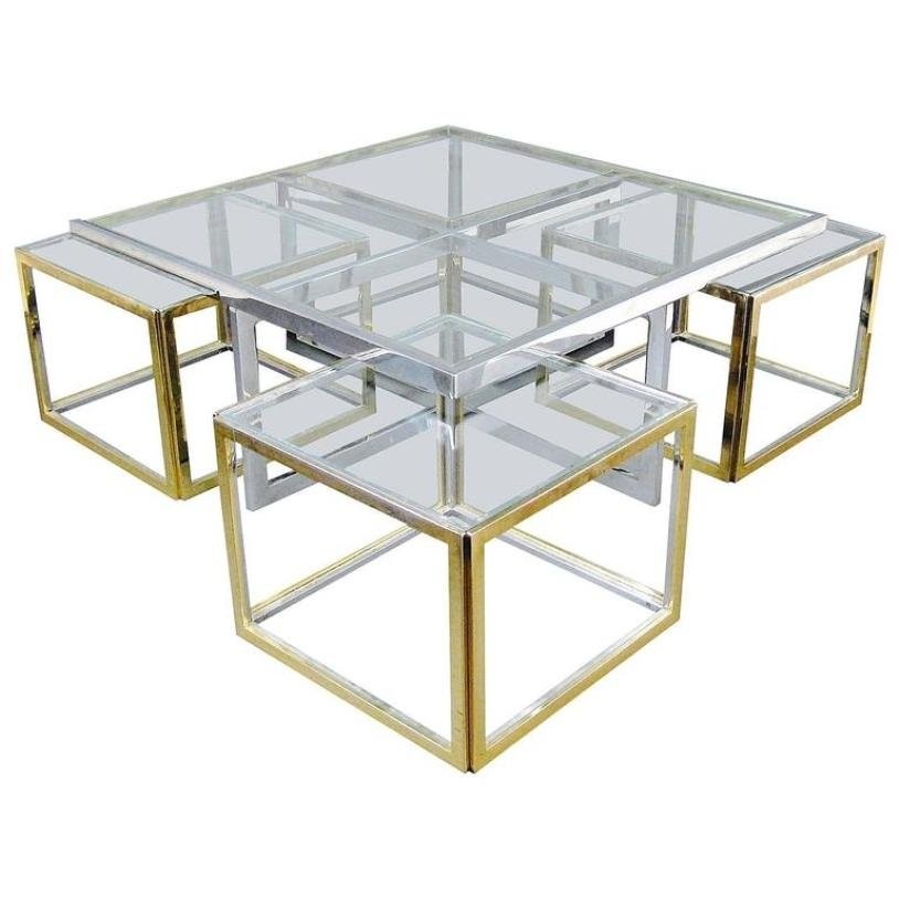 Vintage large glass and metal coffee table for sale at