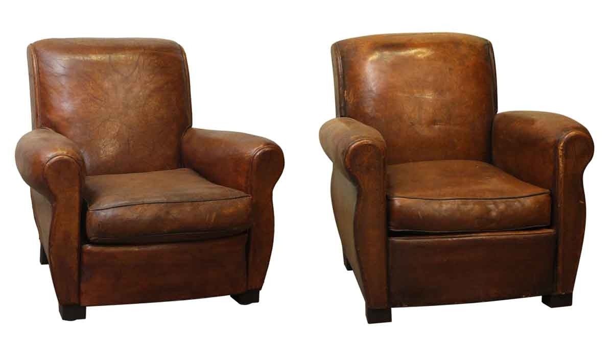 Vintage pair of leather vintage club chairs olde good things