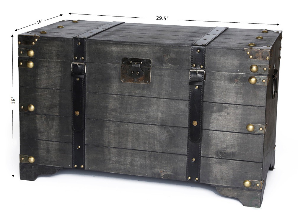 Vintiquewise distressed black large wooden storage trunk 7