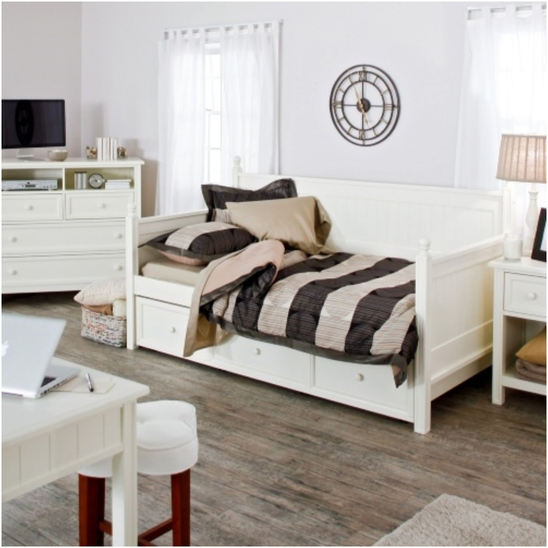 White wood daybed with storage drawers wood daybed