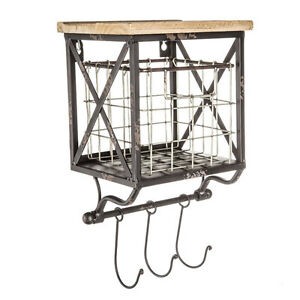 Wood wall shelf with wire basket 2 in 1 with