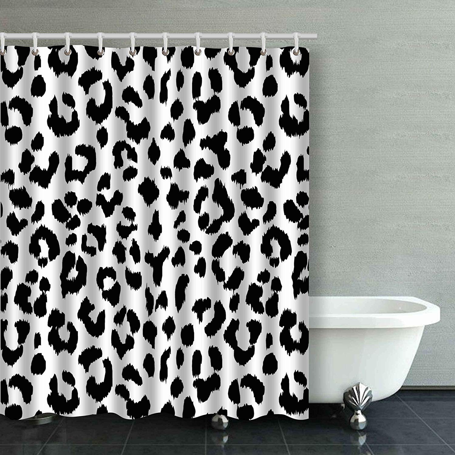 Wopop black and white leopard print animal accent bathroom