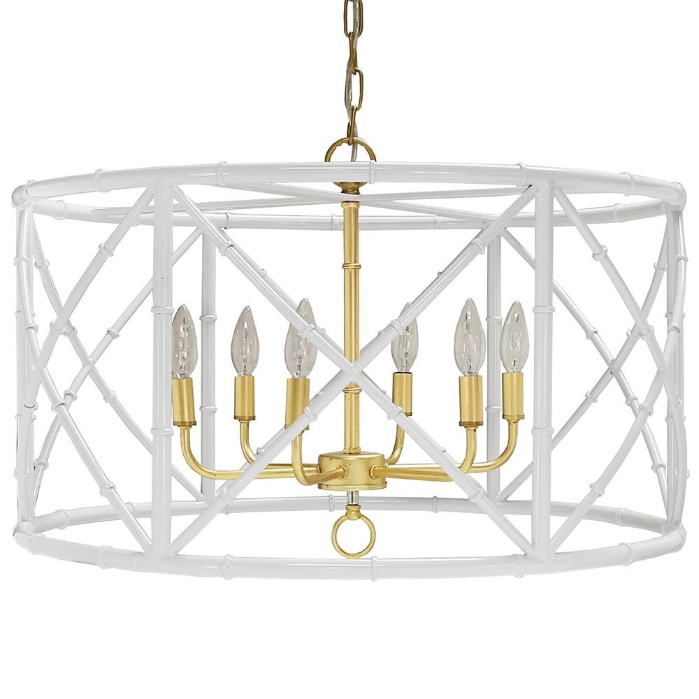 Worlds away 6 light bamboo drum chandelier white gold